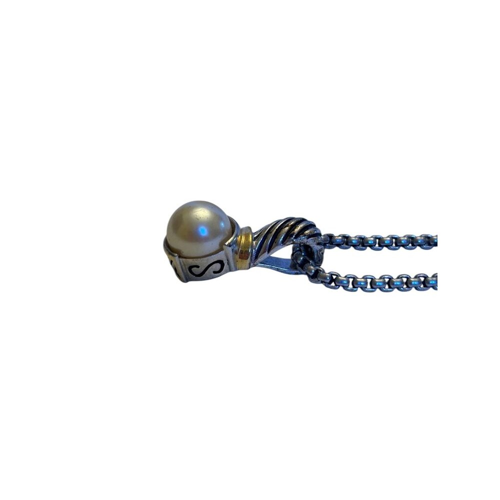 Vintage Silver Tone Necklace With Pearl Pendant & Chain - Picture 8 of 16